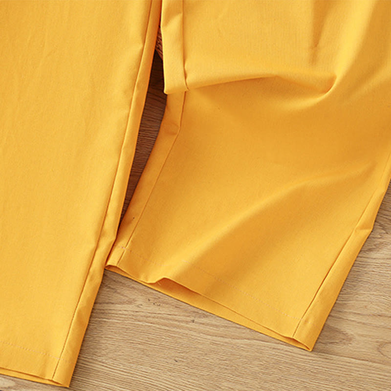 Pantalones anchos de lino y algodón para mujer con diseño informal de cintura hueca y encaje Buddha Stones y bolsillos
