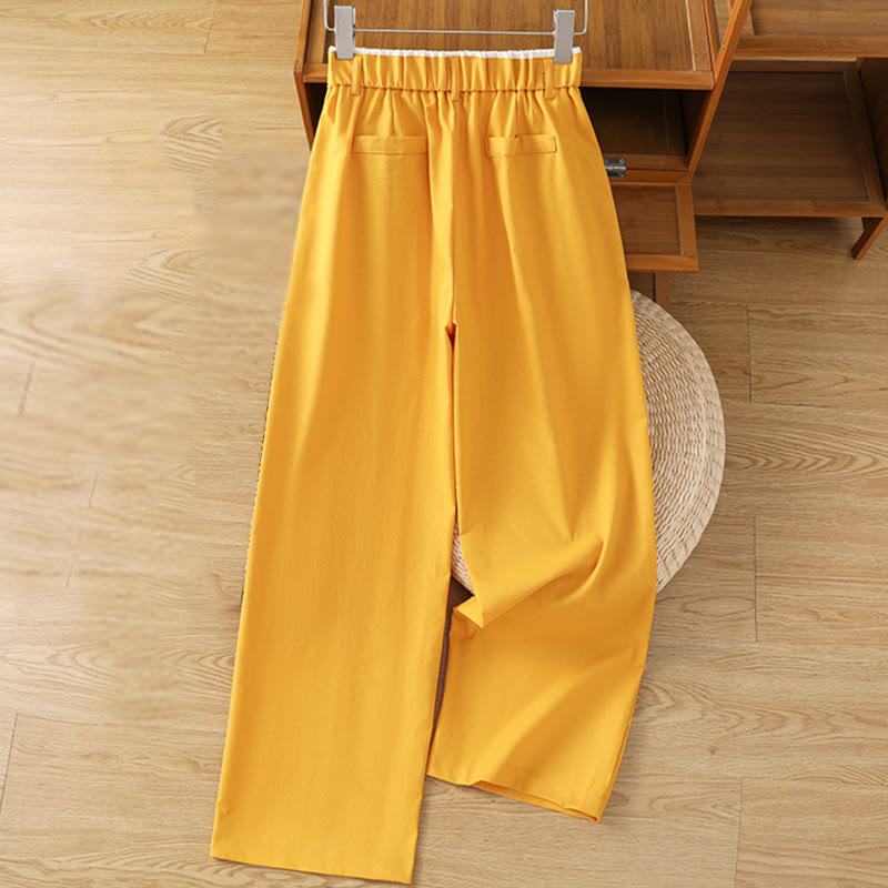 Pantalones anchos de lino y algodón para mujer con diseño informal de cintura hueca y encaje Buddha Stones y bolsillos