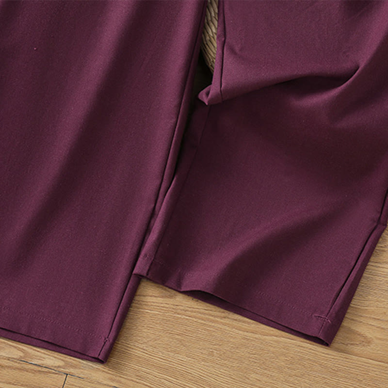 Pantalones anchos de lino y algodón para mujer con diseño informal de cintura hueca y encaje Buddha Stones y bolsillos