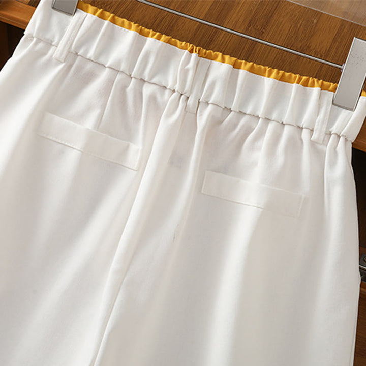 Pantalones anchos de lino y algodón para mujer con diseño informal de cintura hueca y encaje Buddha Stones y bolsillos