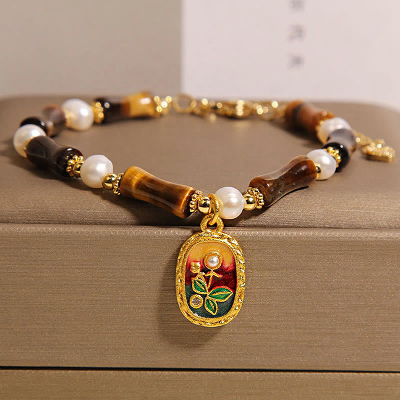 Pulsera de Buddha Stones con perla de ojo de tigre y bambú natural - Ojo de tigre (circunferencia de la muñeca: 18-22 cm) - image 1