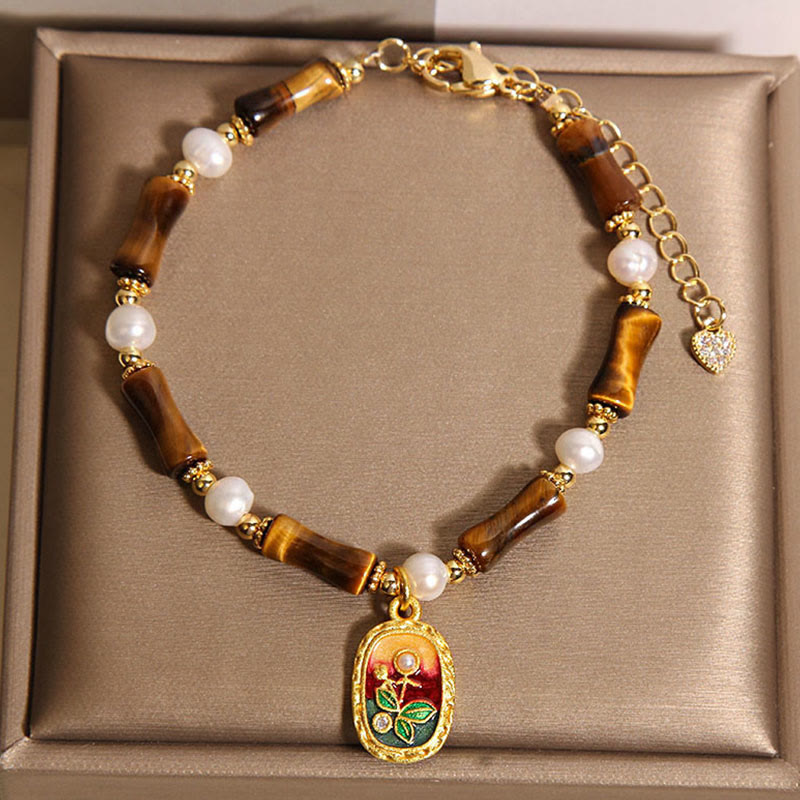 Pulsera de Buddha Stones con perla de ojo de tigre y bambú natural - image 4