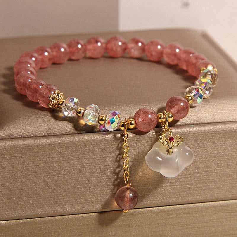 Pulsera positiva de Buddha Stones con nubes auspiciosas, cuarzo fresa, ágata blanca y cristal blanco - image 3
