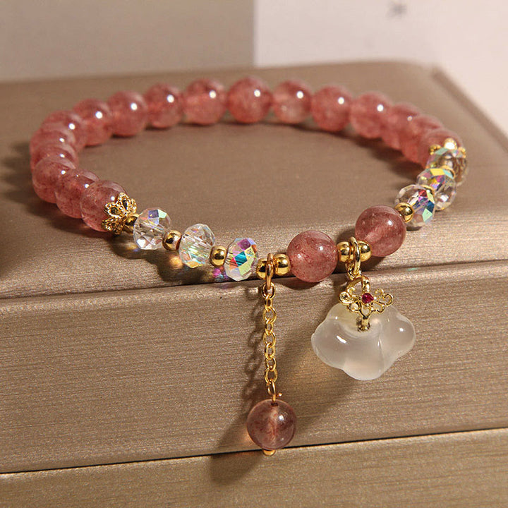 Pulsera positiva de Buddha Stones con nubes auspiciosas, cuarzo fresa, ágata blanca y cristal blanco - image 3