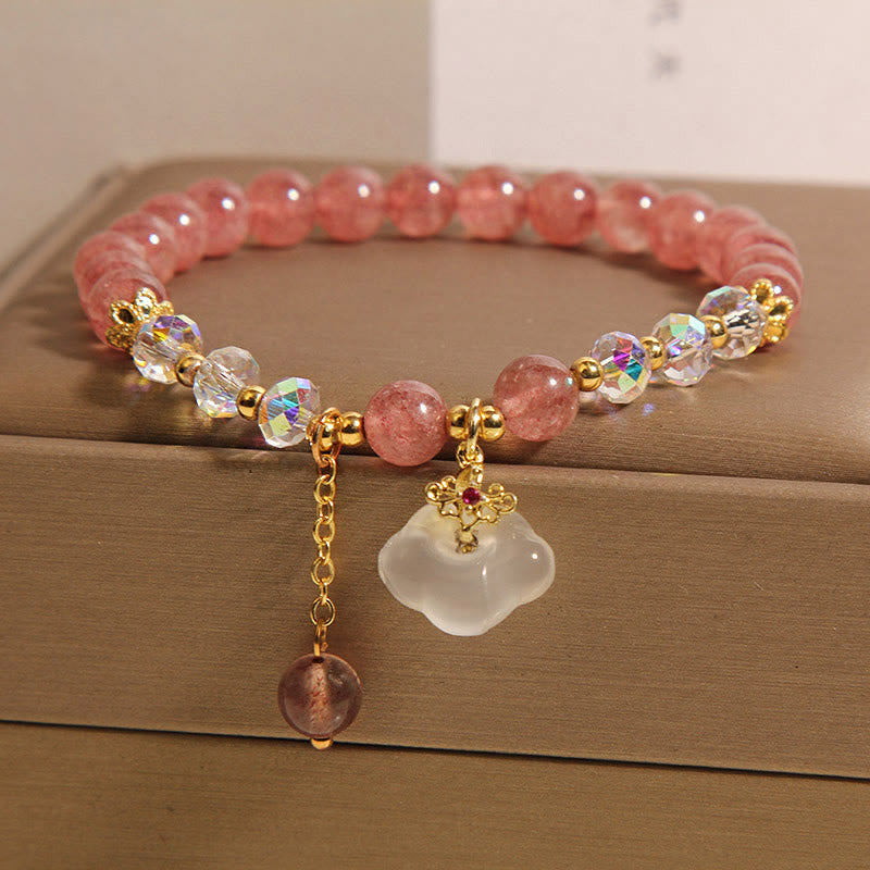 Pulsera positiva de Buddha Stones con nubes auspiciosas, cuarzo fresa, ágata blanca y cristal blanco - image 2