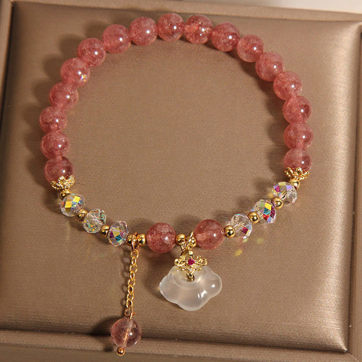 Pulsera positiva de Buddha Stones con nubes auspiciosas, cuarzo fresa, ágata blanca y cristal blanco - image 4