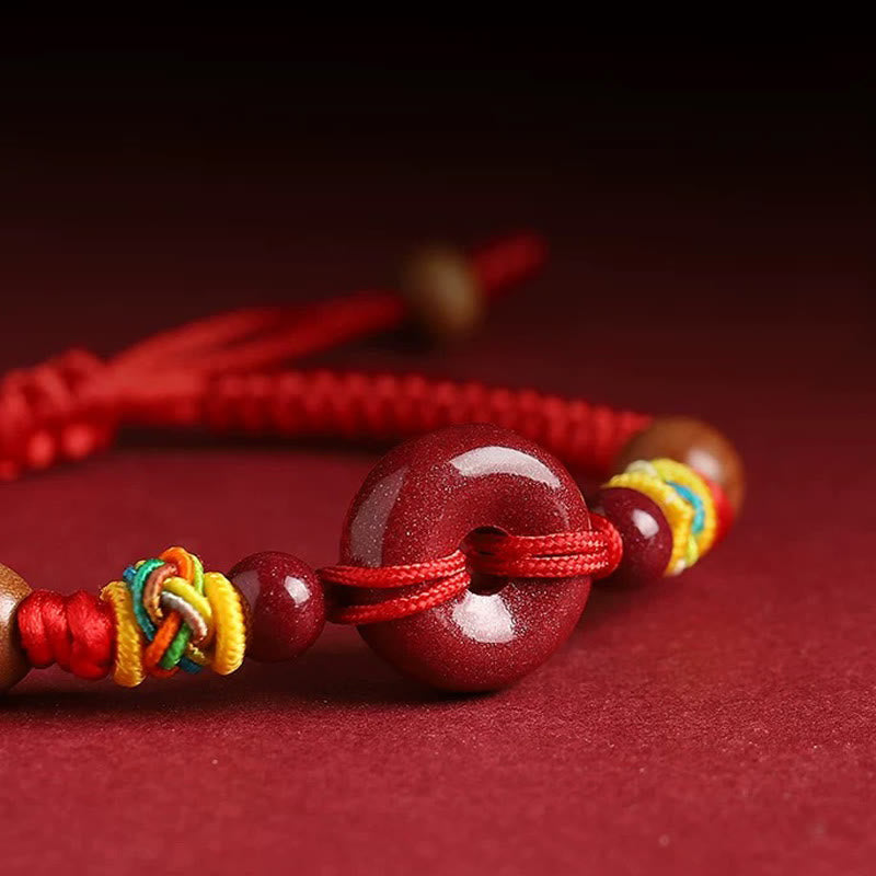 Pulsera de madera de melocotón con Buddha Stones, hilo rojo, hebilla de paz, protección de cinabrio para adultos y niños - image 2