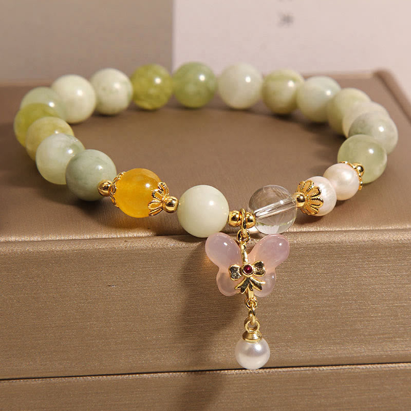 Pulsera de la suerte con Buddha Stones, mariposa natural, serpentina, jade y ágata Yanyuan - image 3