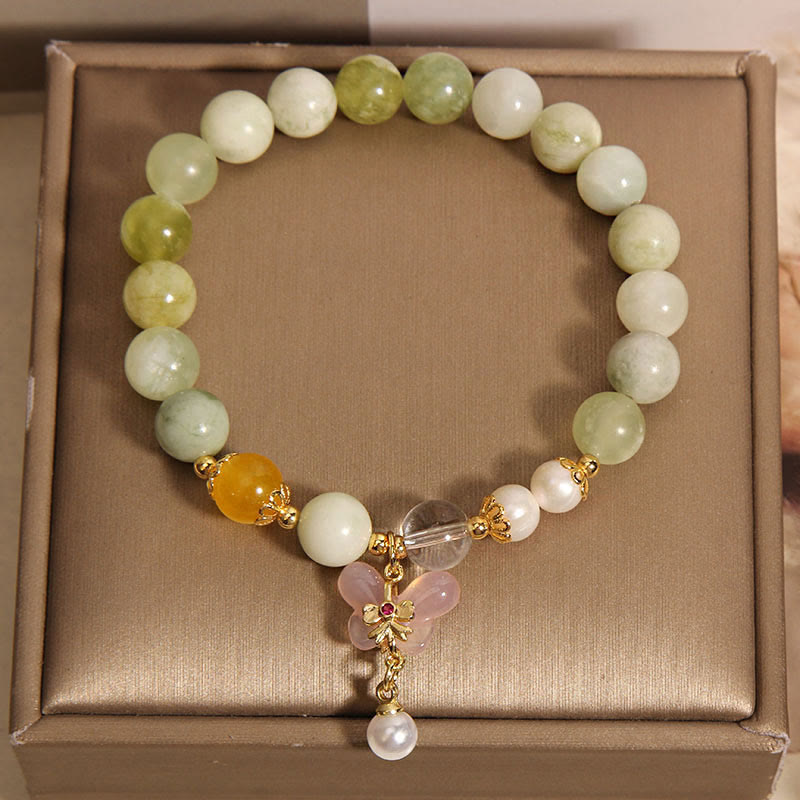 Pulsera de la suerte con Buddha Stones, mariposa natural, serpentina, jade y ágata Yanyuan - image 5