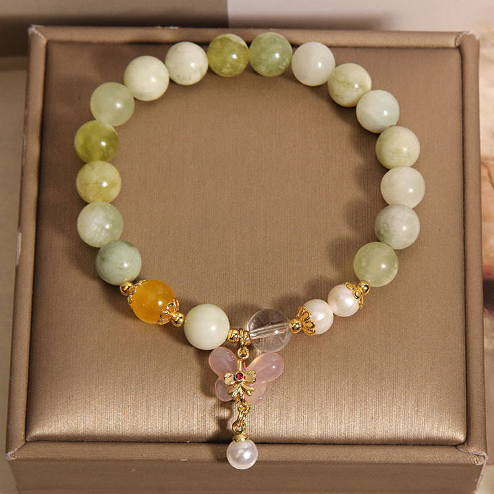 Pulsera de la suerte con Buddha Stones, mariposa natural, serpentina, jade y ágata Yanyuan - image 5