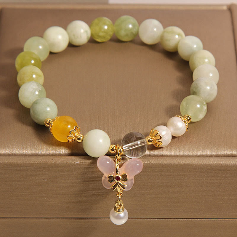 Pulsera de la suerte con Buddha Stones, mariposa natural, serpentina, jade y ágata Yanyuan - image 4