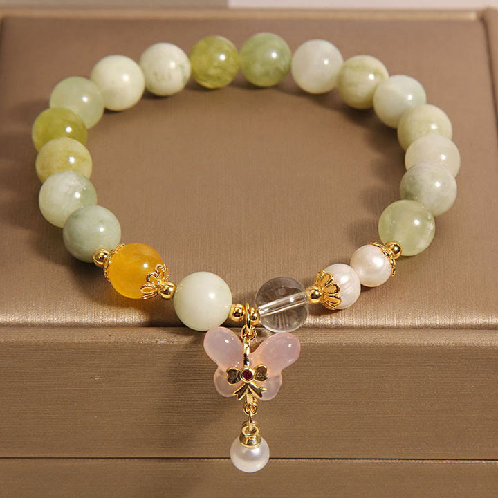 Pulsera de la suerte con Buddha Stones, mariposa natural, serpentina, jade y ágata Yanyuan - image 4