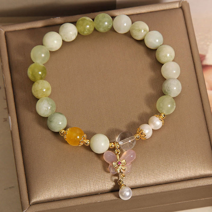 Pulsera de la suerte con Buddha Stones, mariposa natural, serpentina, jade y ágata Yanyuan - image 9