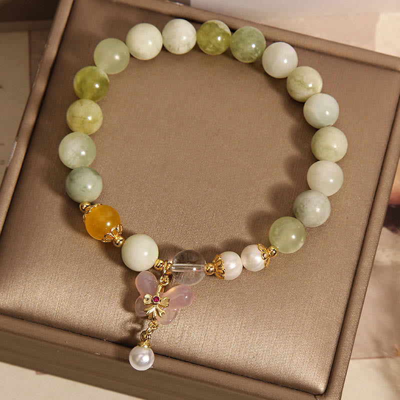Pulsera de la suerte con Buddha Stones, mariposa natural, serpentina, jade y ágata Yanyuan - image 8