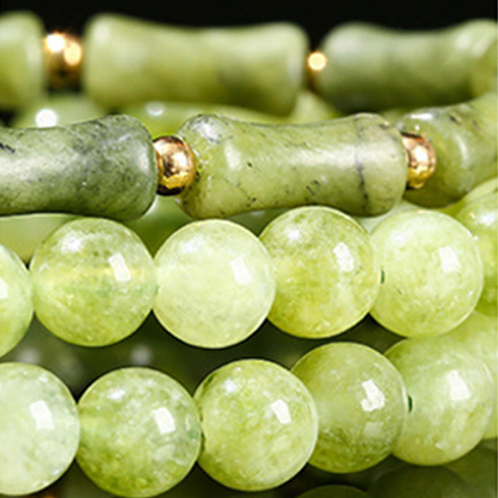 Pulsera de fuerza retro multicapa con Buddha Stones, lirio de los valles, bambú y calcedonia verde - image 12