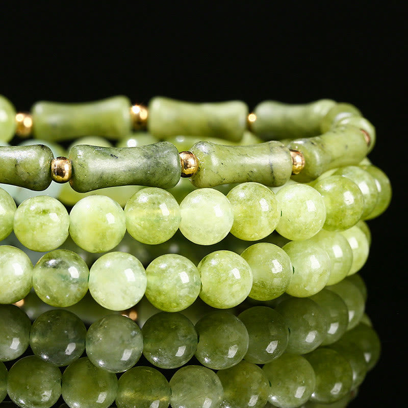 Pulsera de fuerza retro multicapa con Buddha Stones, lirio de los valles, bambú y calcedonia verde - image 11