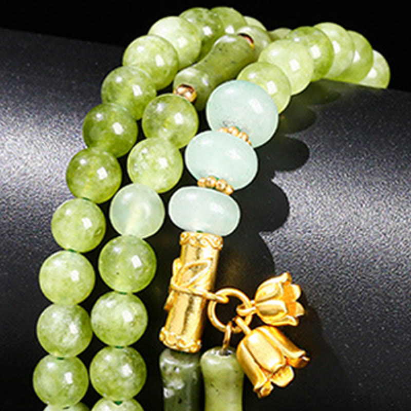 Pulsera de fuerza retro multicapa con Buddha Stones, lirio de los valles, bambú y calcedonia verde - image 13