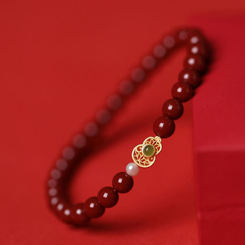 Pulsera de cuentas de bendición de cinabrio, calabaza y Buddha Stones - Cinabrio de calabaza (tamaño de la cuenta: 6 mm) - image 1