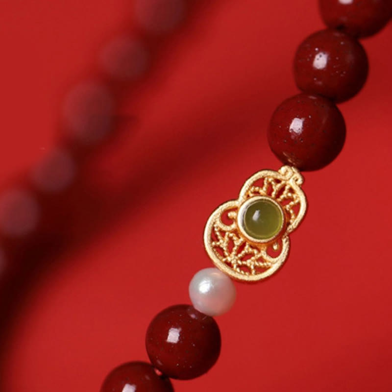 Pulsera de cuentas de bendición de cinabrio, calabaza y Buddha Stones - image 2