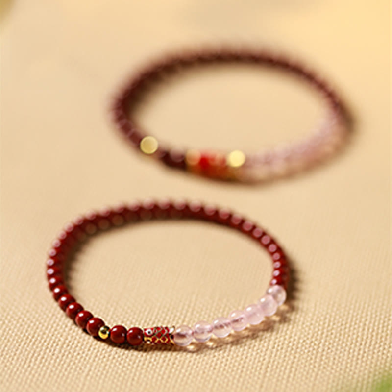 Pulsera de bendición de peces koi de la suerte con cuarzo fresa y cristal rosa cinabrio natural de Buddha Stones - image 14