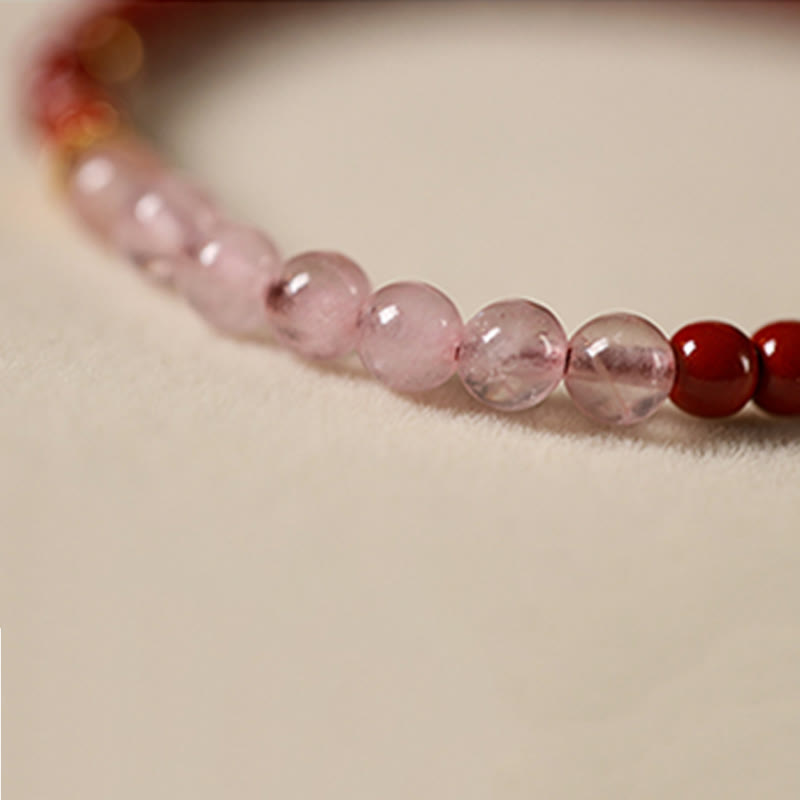 Pulsera de bendición de peces koi de la suerte con cuarzo fresa y cristal rosa cinabrio natural de Buddha Stones - image 18