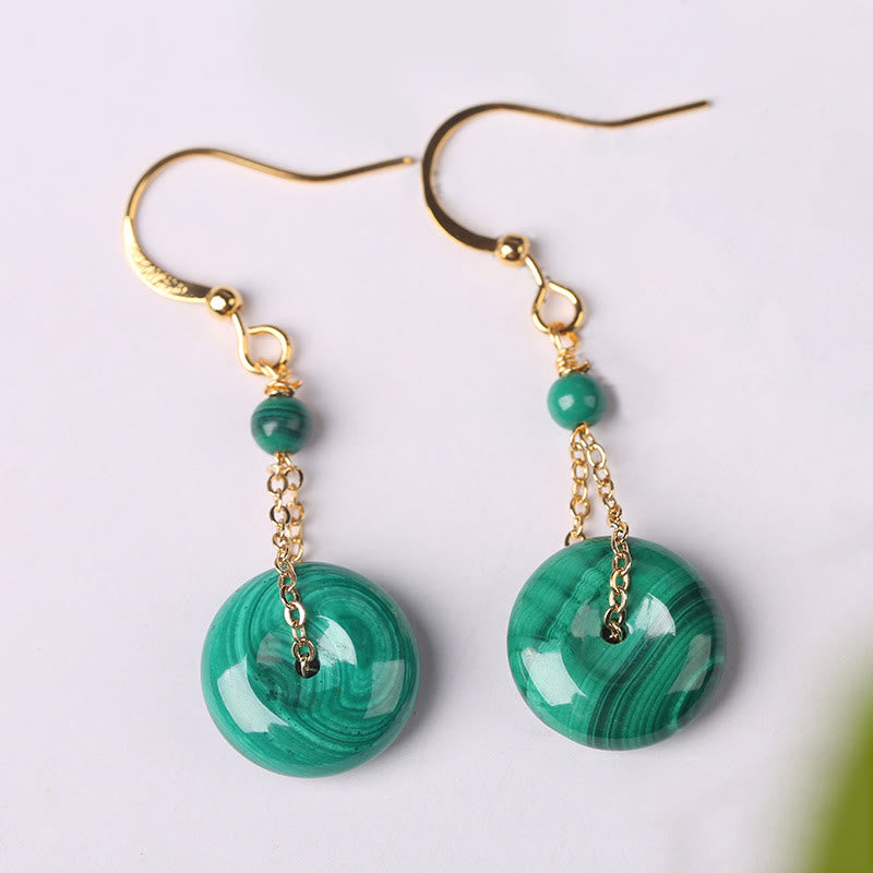 Pendientes de paz con hebilla de malaquita natural y Buddha Stones - image 2