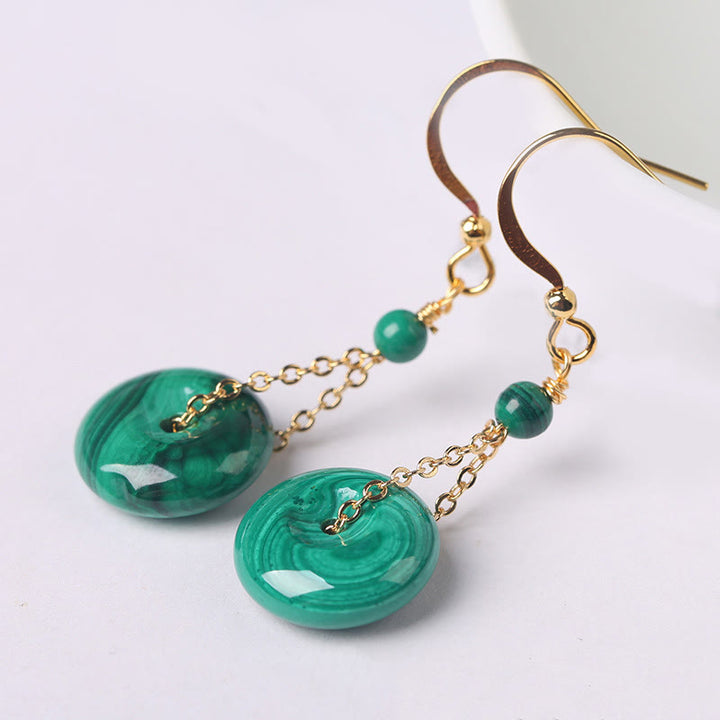Pendientes de paz con hebilla de malaquita natural y Buddha Stones - image 3