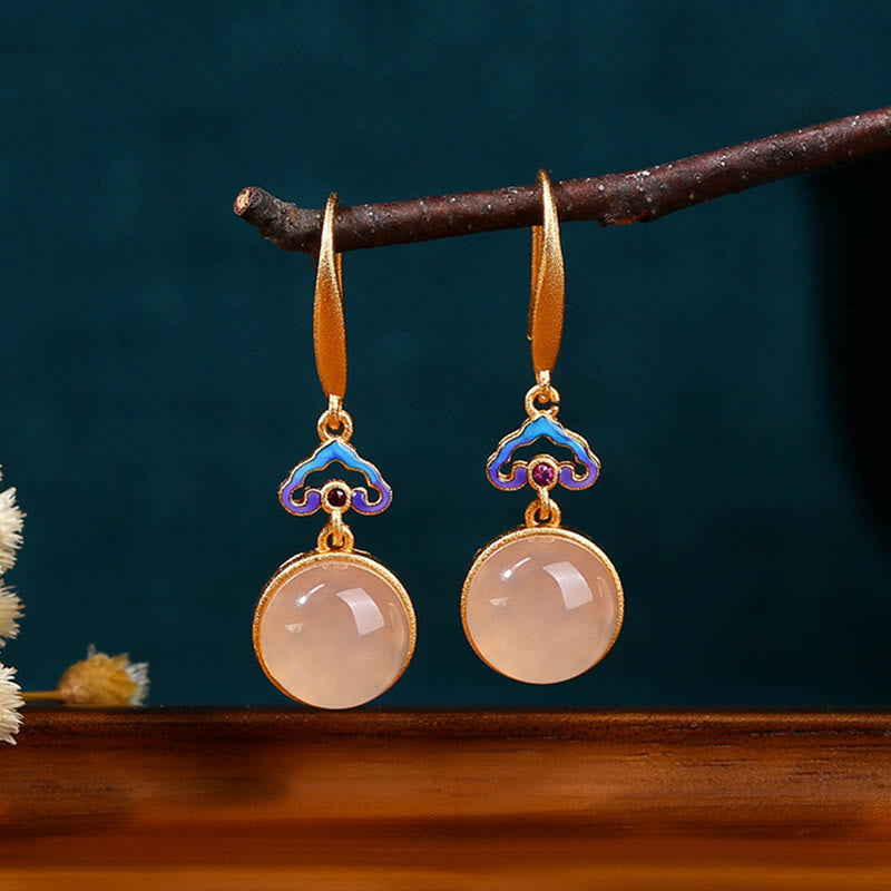 Pendientes Harmony de Buddha Stones en plata de ley 925 con postes de calcedonia natural y baño de oro. - image 3