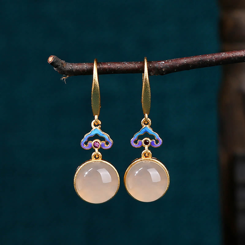 Pendientes Harmony de Buddha Stones en plata de ley 925 con postes de calcedonia natural y baño de oro. - image 2