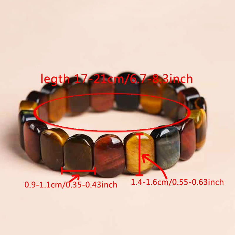 Pulsera de fuerza con cuentas ovaladas de ojo de tigre de colores naturales de Buddha Stones
