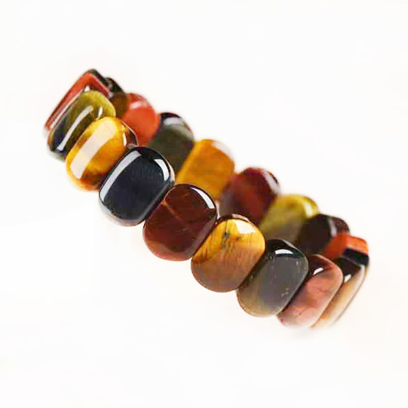 Pulsera de fuerza con cuentas ovaladas de ojo de tigre de colores naturales de Buddha Stones
