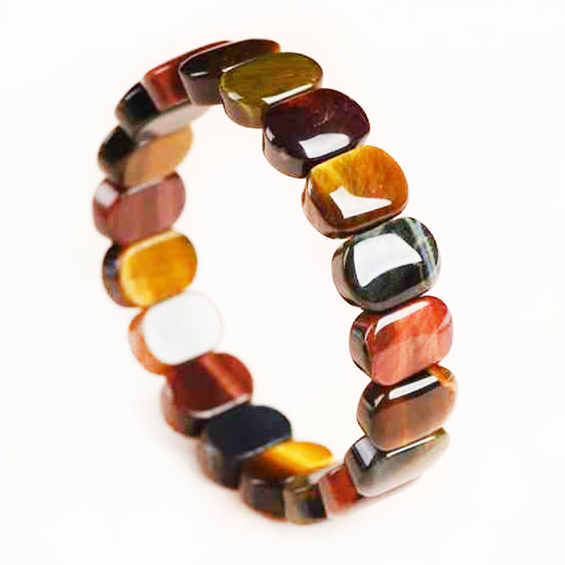 Pulsera de fuerza con cuentas ovaladas de ojo de tigre de colores naturales de Buddha Stones