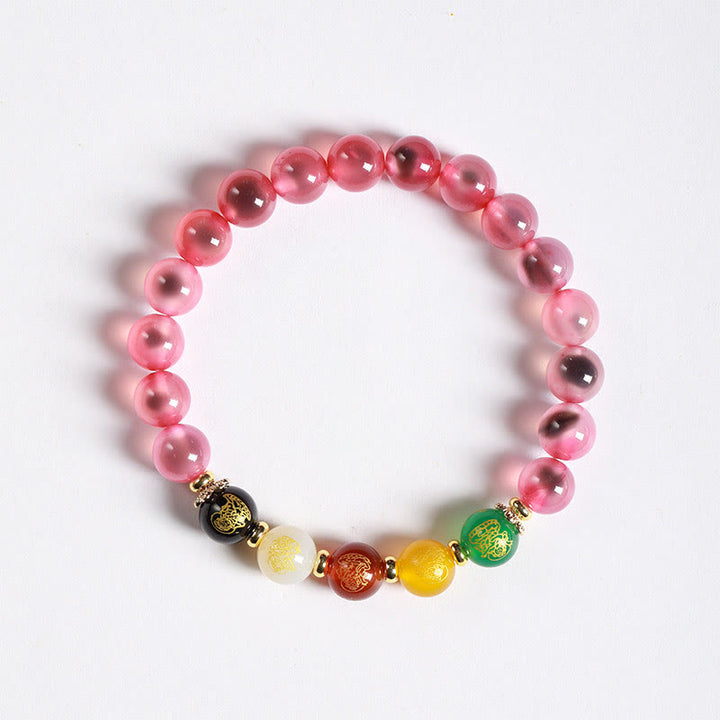 Pulsera de Buddha Stones de ágata natural y colorida con armonía de los cinco dioses de la riqueza - Ágata de caramelo rosa (circunferencia de la muñeca: 14-15 cm) - image 4