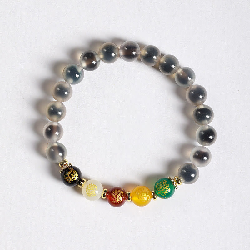 Pulsera de Buddha Stones de ágata natural y colorida con armonía de los cinco dioses de la riqueza - Ágata de caramelo blanca (circunferencia de la muñeca: 14-15 cm) - image 5