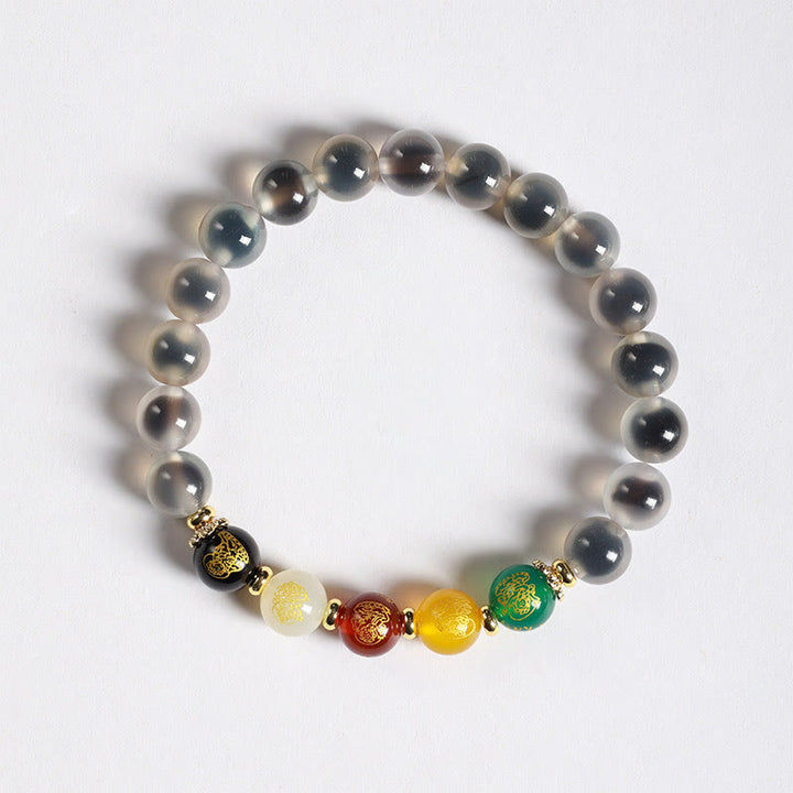 Pulsera de Buddha Stones de ágata natural y colorida con armonía de los cinco dioses de la riqueza - Ágata de caramelo blanca (circunferencia de la muñeca: 14-15 cm) - image 5