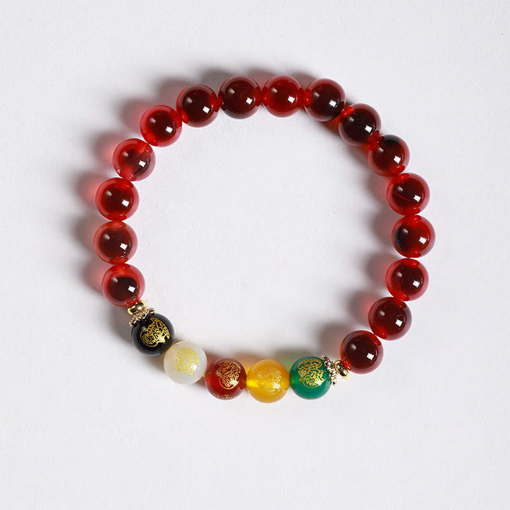 Pulsera de Buddha Stones de ágata natural y colorida con armonía de los cinco dioses de la riqueza - Ágata de caramelo roja (circunferencia de la muñeca: 14-15 cm) - image 2