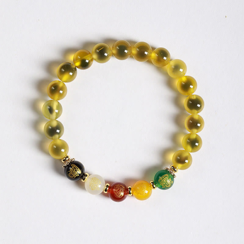 Pulsera de Buddha Stones de ágata natural y colorida con armonía de los cinco dioses de la riqueza - Ágata de caramelo amarilla (circunferencia de la muñeca: 14-15 cm) - image 3