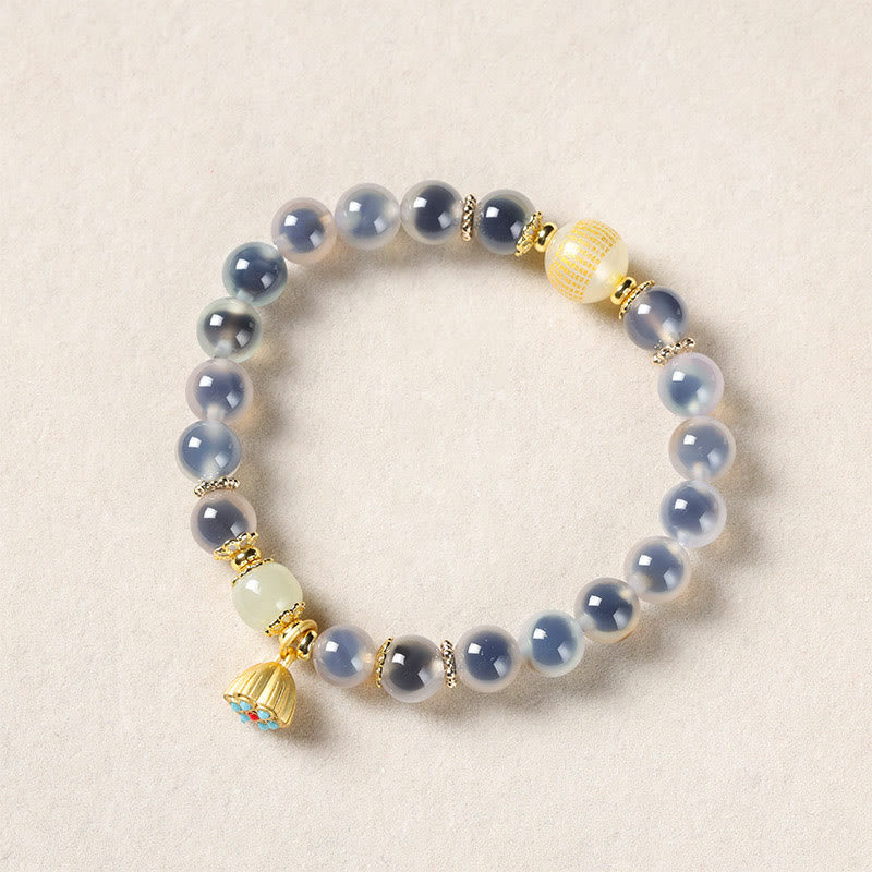 Pulsera curativa con vaina de loto dorado y ágata de caramelo natural de Buddha Stones - Ágata de caramelo blanca (circunferencia de la muñeca: 14-15 cm) - image 12