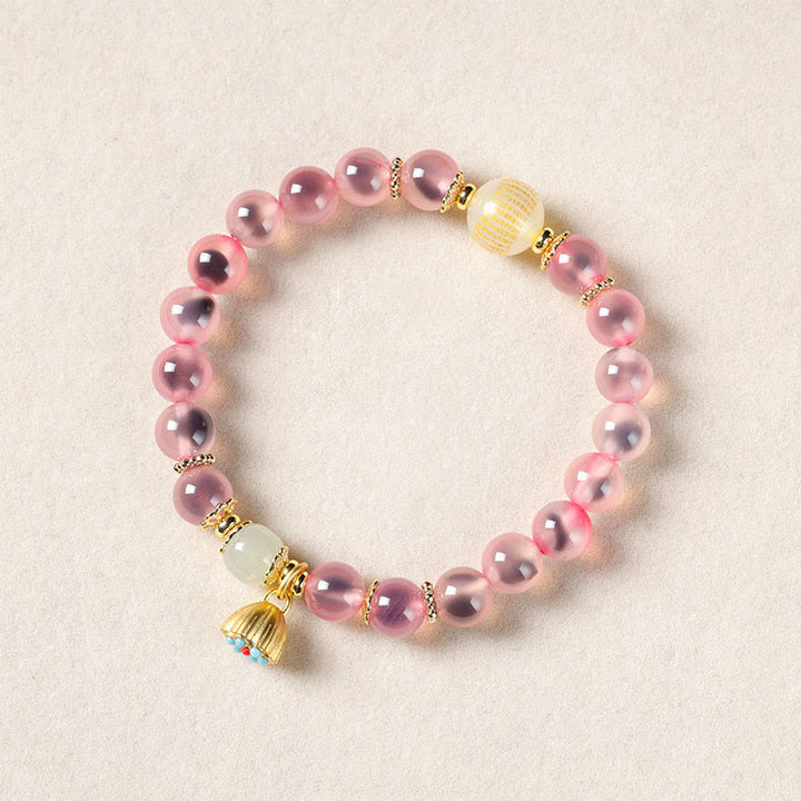 Pulsera curativa con vaina de loto dorado y ágata de caramelo natural de Buddha Stones - Ágata de caramelo rosa (circunferencia de la muñeca: 14-15 cm) - image 14