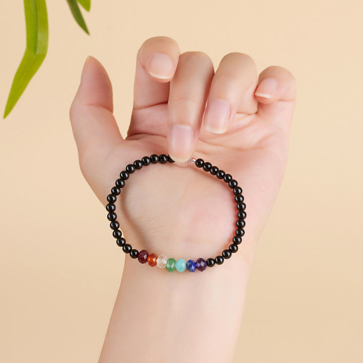 Pulsera de turmalina negra ultrafina de 4 mm con piedras de colores de Buddha Stones - image 4