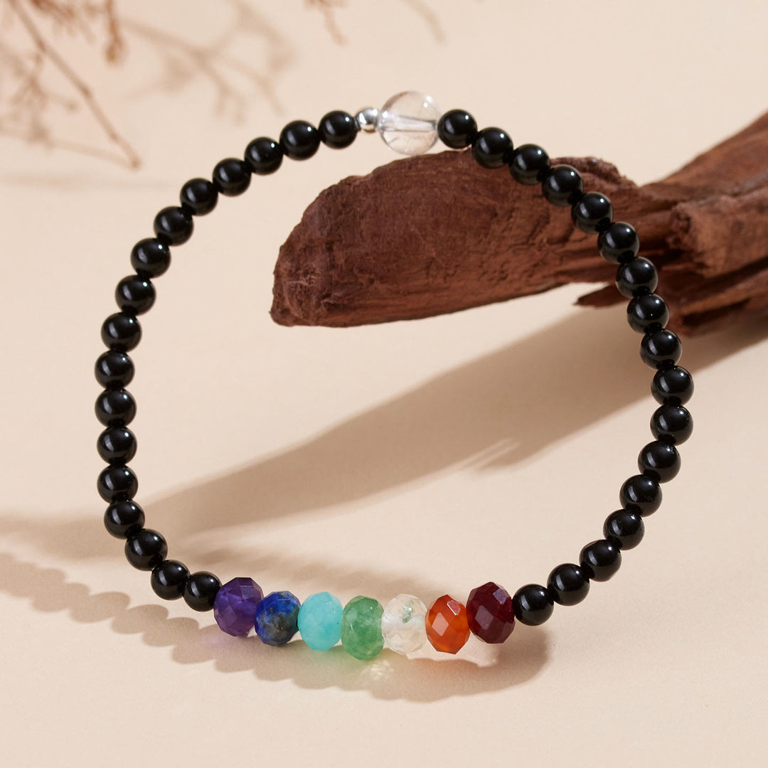 Pulsera de turmalina negra ultrafina de 4 mm con piedras de colores de Buddha Stones - Turmalina negra (circunferencia de la muñeca: 15-16 cm) - image 1