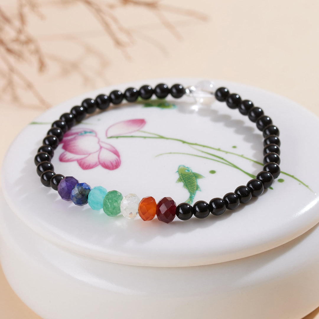 Pulsera de turmalina negra ultrafina de 4 mm con piedras de colores de Buddha Stones - image 3