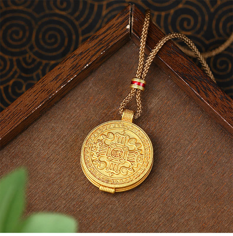 Collar con colgante de riqueza chapado en oro y cobre con piedras de Buddha Stones Om Mani Padme Hum que se puede abrir - image 3
