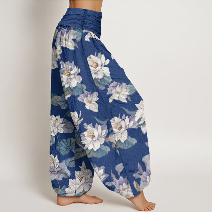 Pantalón tipo harem de cintura elástica para mujer, de algodón, estilo casual y elegante, con estampado de loto y Buddha Stones. - image 5