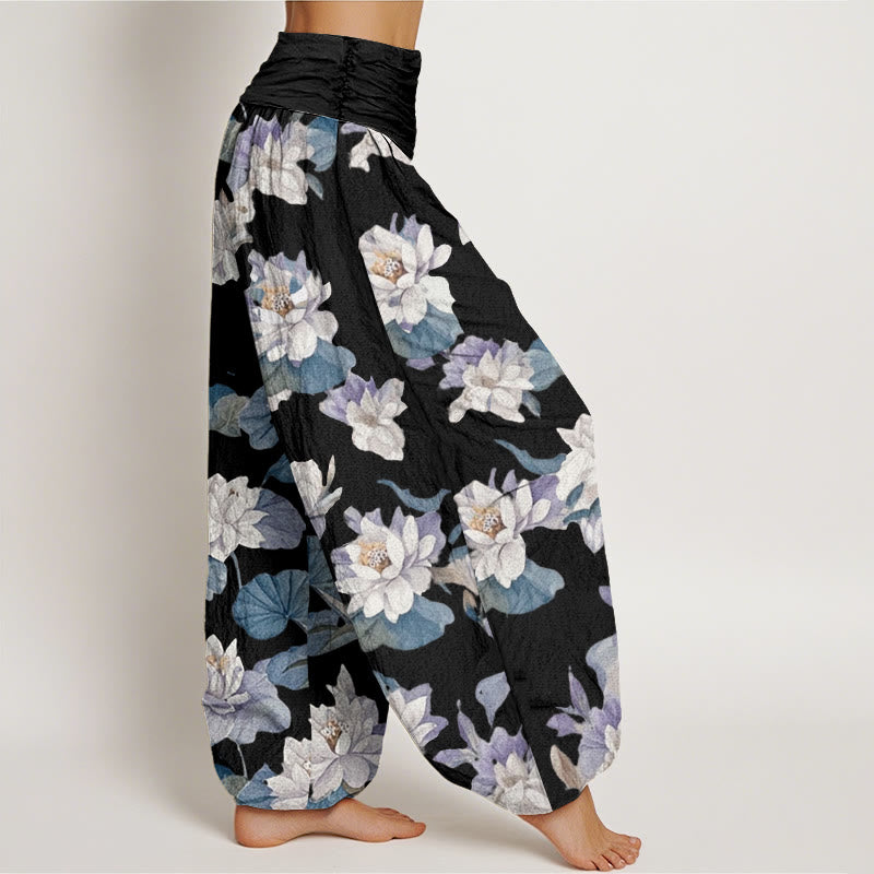 Pantalón tipo harem de cintura elástica para mujer, de algodón, estilo casual y elegante, con estampado de loto y Buddha Stones. - image 8