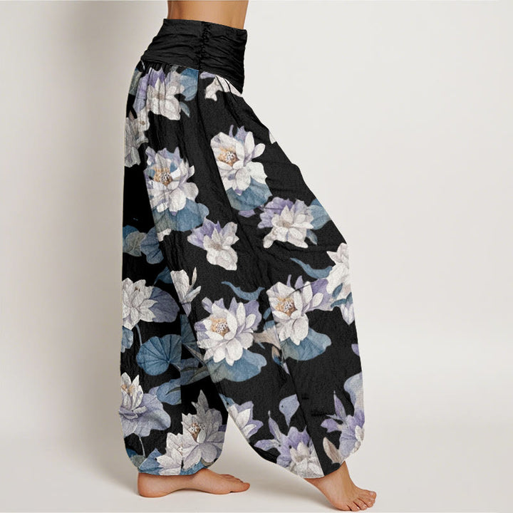 Pantalón tipo harem de cintura elástica para mujer, de algodón, estilo casual y elegante, con estampado de loto y Buddha Stones. - image 8