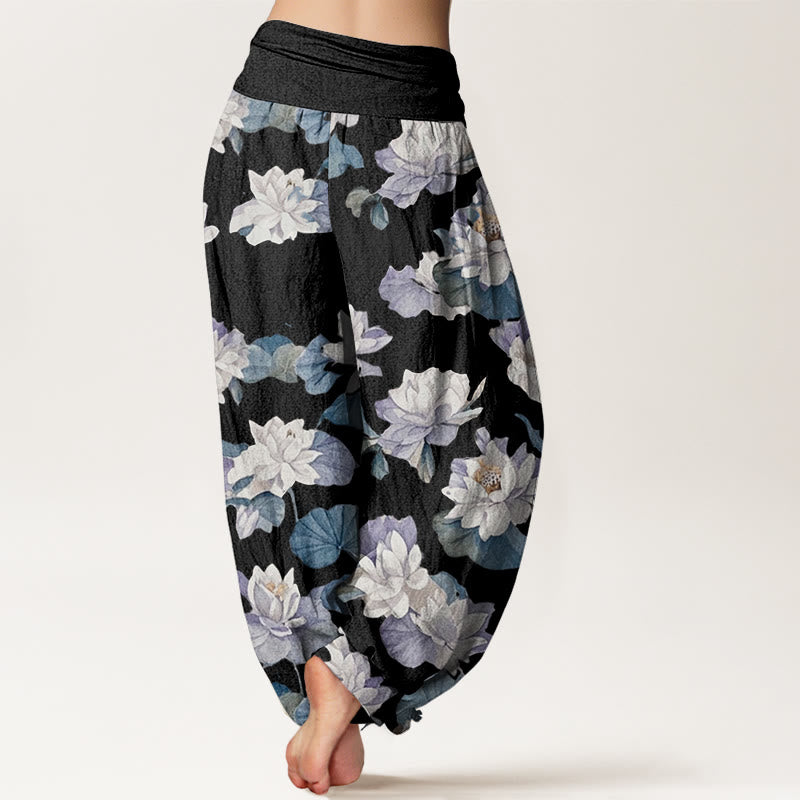 Pantalón tipo harem de cintura elástica para mujer, de algodón, estilo casual y elegante, con estampado de loto y Buddha Stones. - image 9