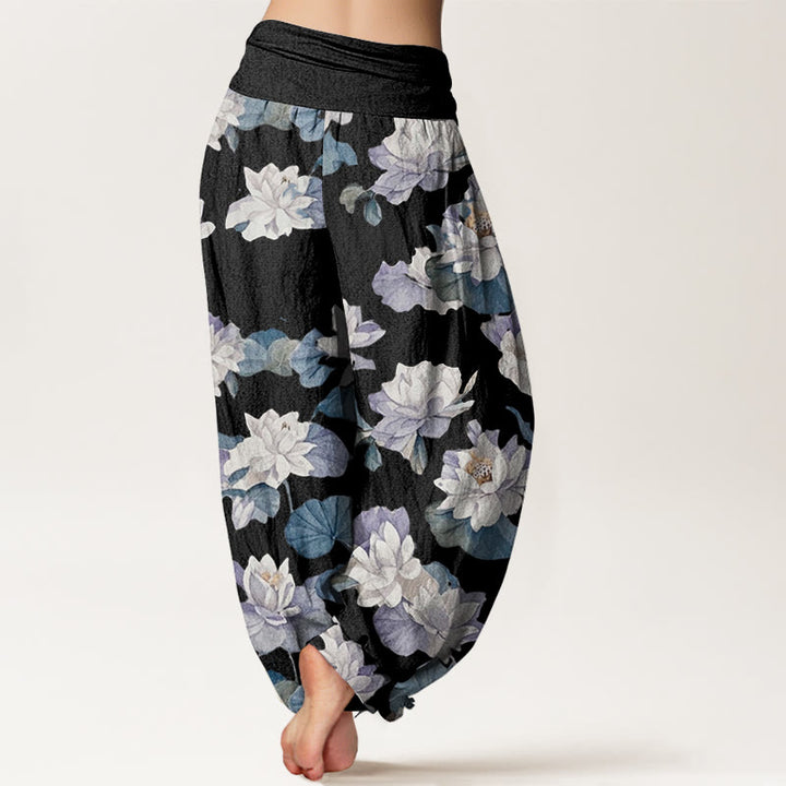 Pantalón tipo harem de cintura elástica para mujer, de algodón, estilo casual y elegante, con estampado de loto y Buddha Stones. - image 9