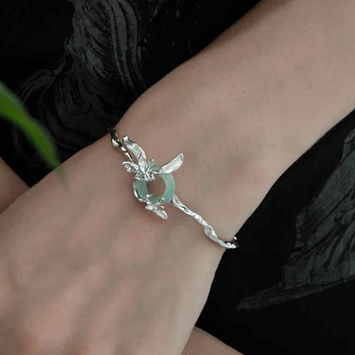 Pulsera de protección de jade y cuarcita con hebilla de paz de iris en plata de ley 925 con Buddha Stones - image 4