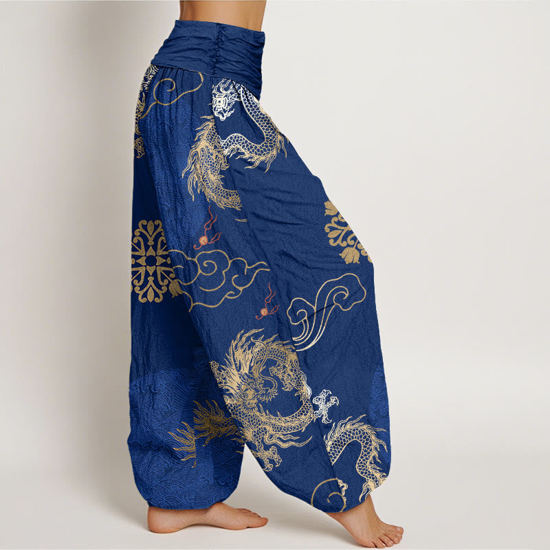Pantalones bombachos de cintura elástica para mujer, de algodón, estilo casual, con estampado de dragón dorado y nube auspiciosa, con Buddha Stones. - image 8
